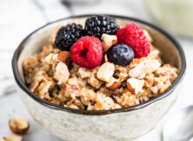 high fiber breakfast whole grain oatmeal with fresh berries nuts and seeds