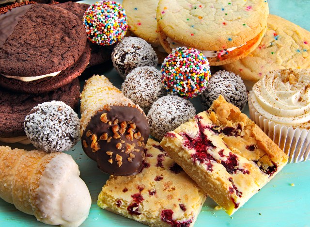 dessert assortment on blue table