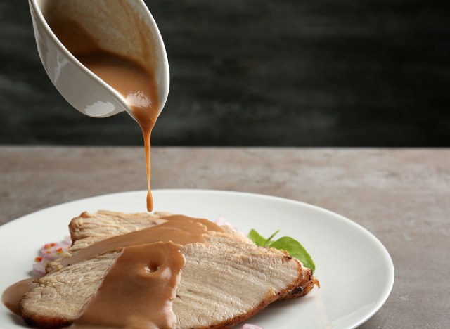 roux sauce made with cornstarch poured on turkey