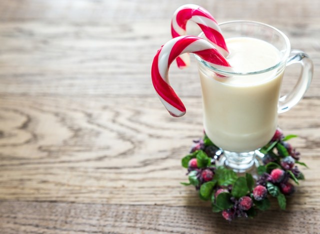 christmas eggnog with candy cane