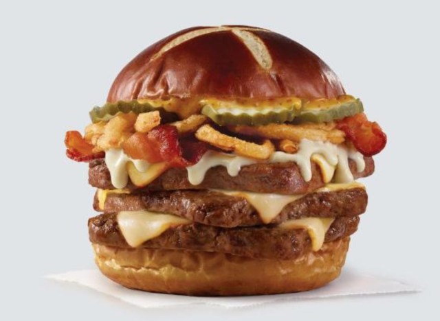 pretzel bacon triple cheeseburger