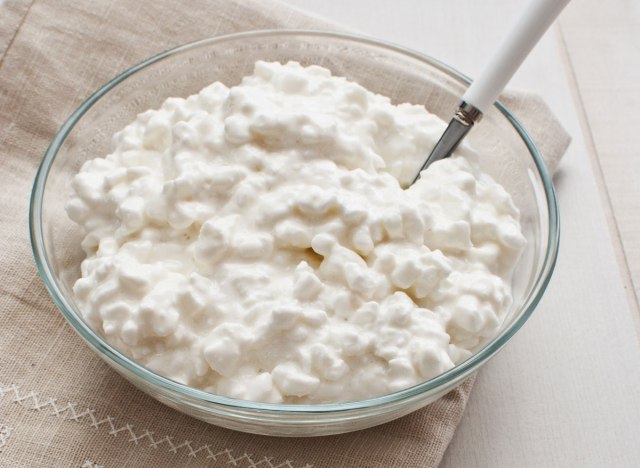 cottage cheese in a glass bowl