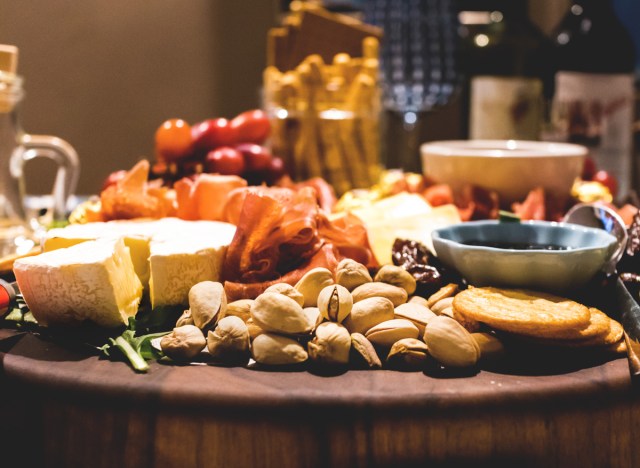 healthy meat board in scalp pistachio cheese