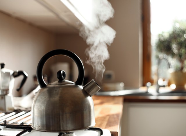 kettle boiling steam on the stove