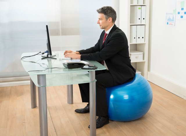 sitting on the yoga ball in office