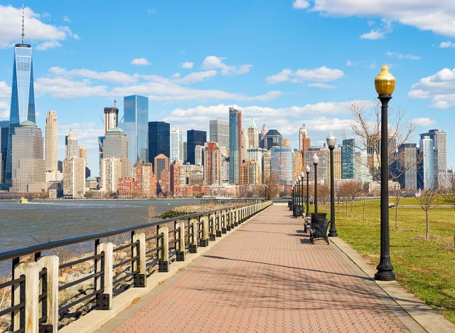 view of manhattan skyline from liberty state park new jersey