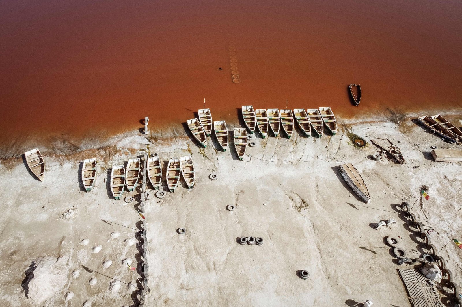 Salt harvest at Senegal's pink lake