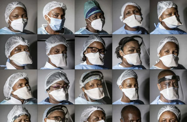 South African healthcare workers celebrate drop