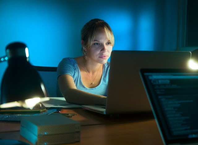 woman working late at office