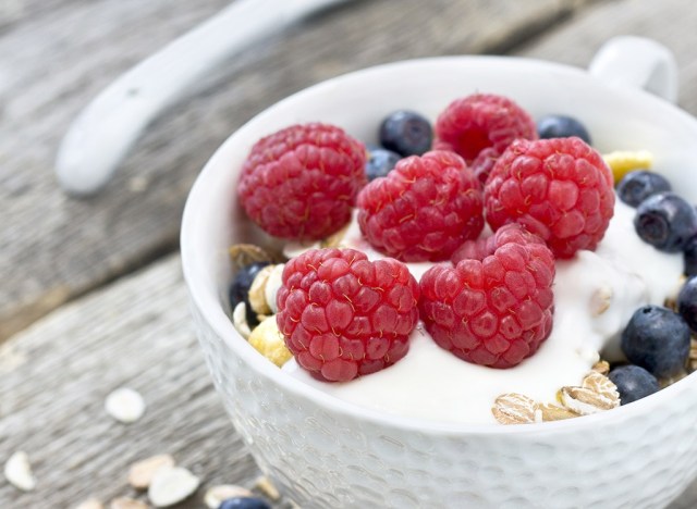 raspberries in yogurt