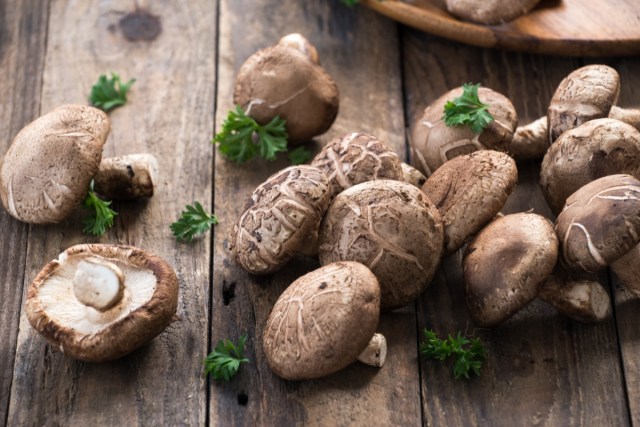 shiitake mushroom on wooden table