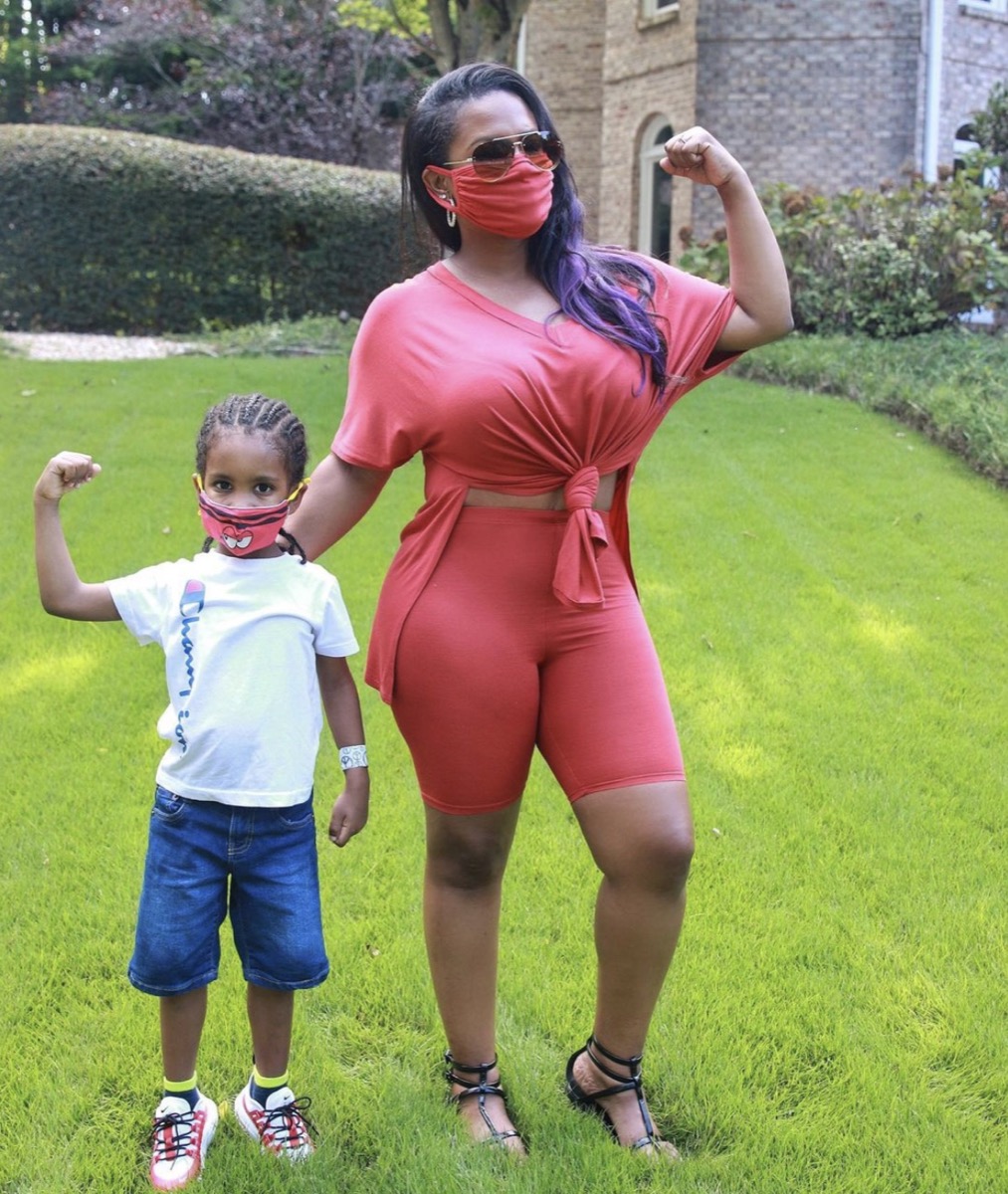 kandi burruss and son ess flex outside on their lawn