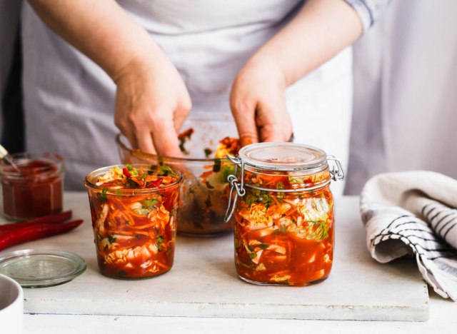 kimchi being prepared