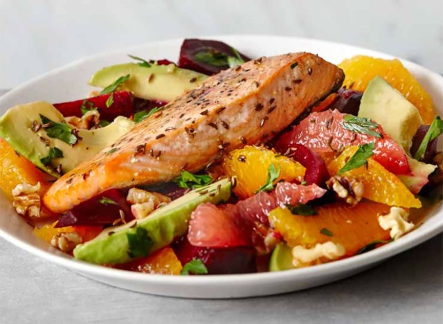 whole piece of salmon over fruits - best ways to speed up your metabolism 