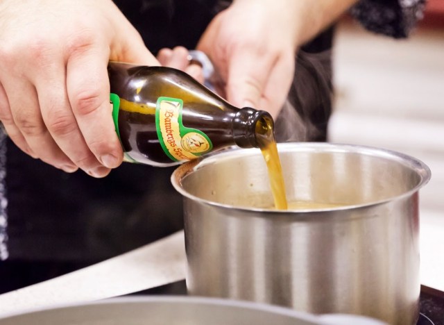 pouring beer into pot