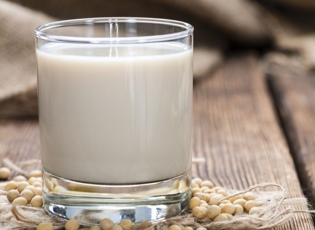 glass of soy milk on table