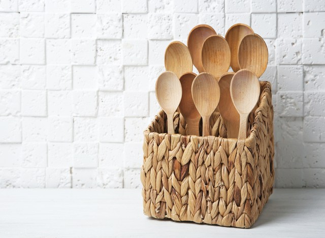 wooden spoons in basket