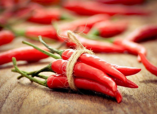 chili peppers tied with string