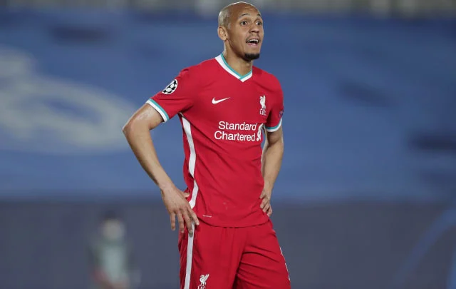 Fabinho was seen laughing with Real Madrid president Florentino Perez after the Champions League loss