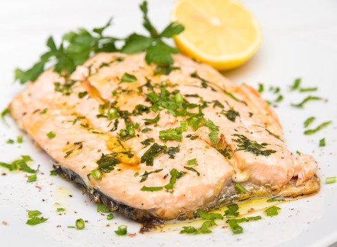 poached salmon with lemon and herbs