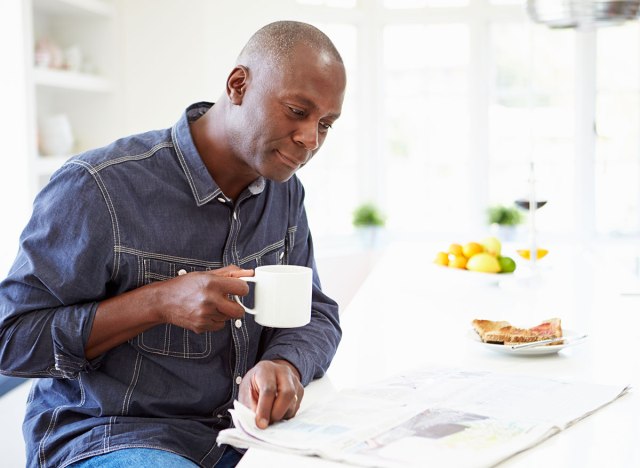 man eating breakfast