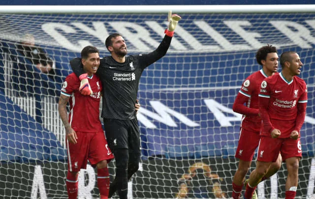 Alisson reacts to creating late winners in opposition to West Brom