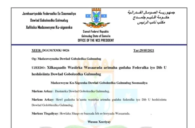 DEG DEG: Wasiirkii Arrimaha Gudaha Galmudug oo xilka laga qa…