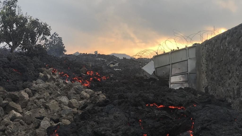 the lava flow has ceased but the shaking