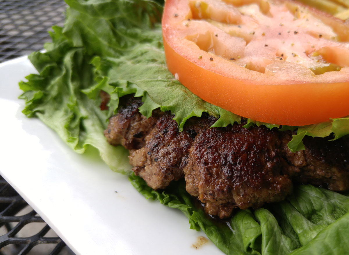 burger with lettuce wrap and no bun