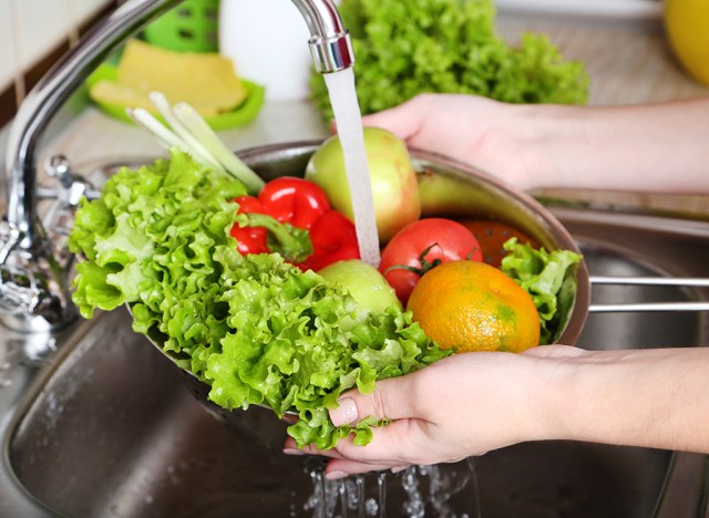 washing veggies