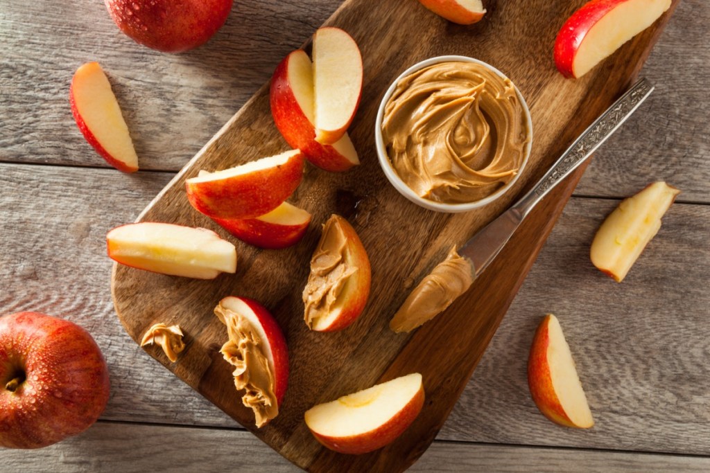 organic apples and peanut butter to snack on