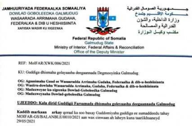Galmudug oo kala dirtay guddigii farsamada ee golayaasha dee…