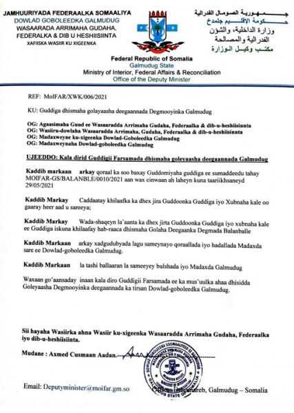 Galmudug oo kala dirtay guddigii farsamada ee golayaasha dee…