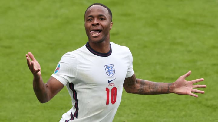 Raheem Sterling reacts to scoring goals in England’s victory over Germany
