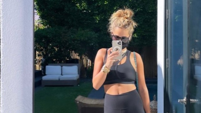 rita ora takes selfie in exercise equipment