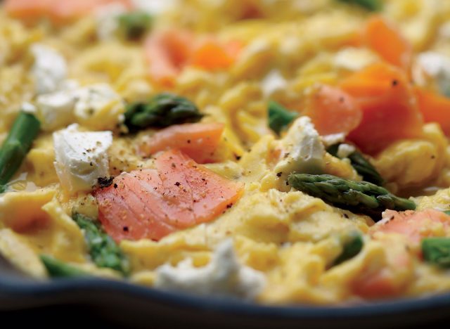 useful scrambled eggs with salmon asparagus and goat cheese