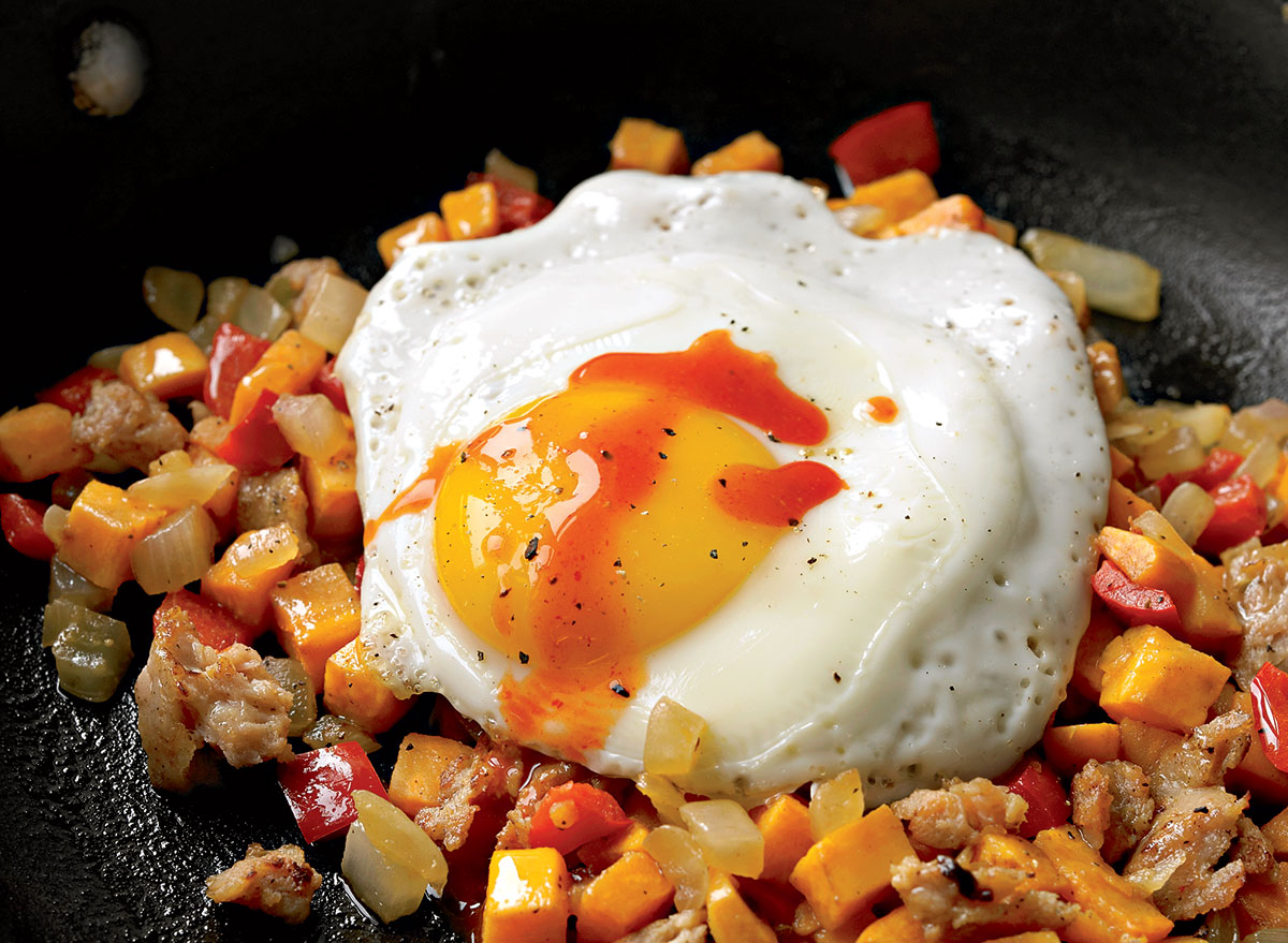breakfast hash with sweet potatoes and chicken sausage