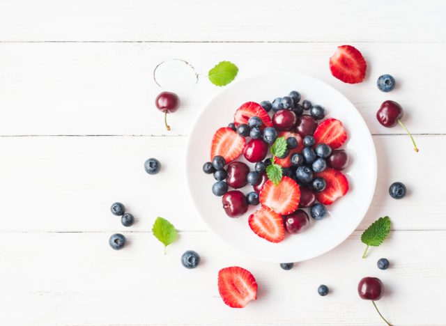 strawberries, blueberries and cherries