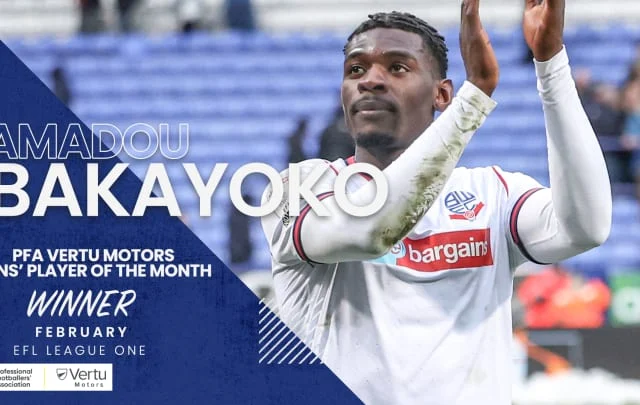 Winner of PFA Vertu Motors League One Fans’ Player of the Month