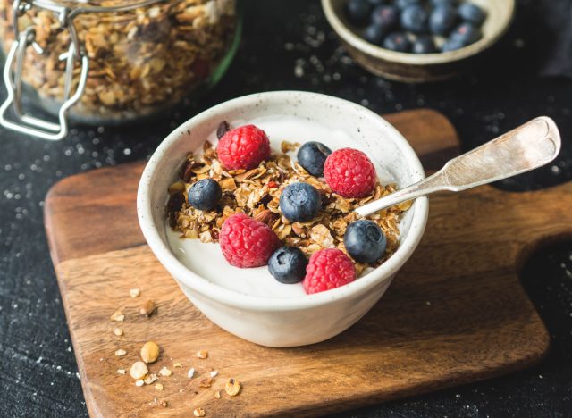 bowl with yogurt granola berries