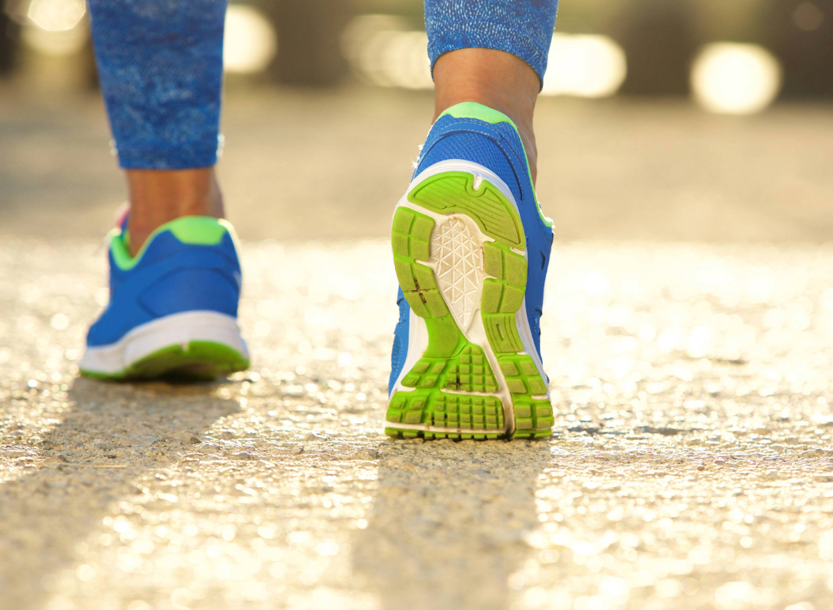 close-up sneakers, walking for exercise, the concept of daily habits that destroy the balance