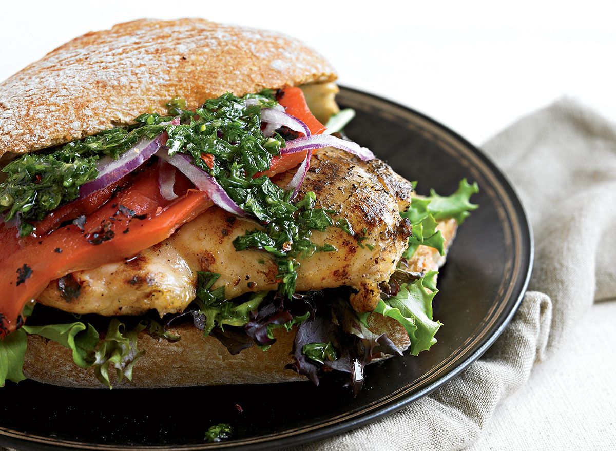 healthy grilled chicken sandwich with chimichurri