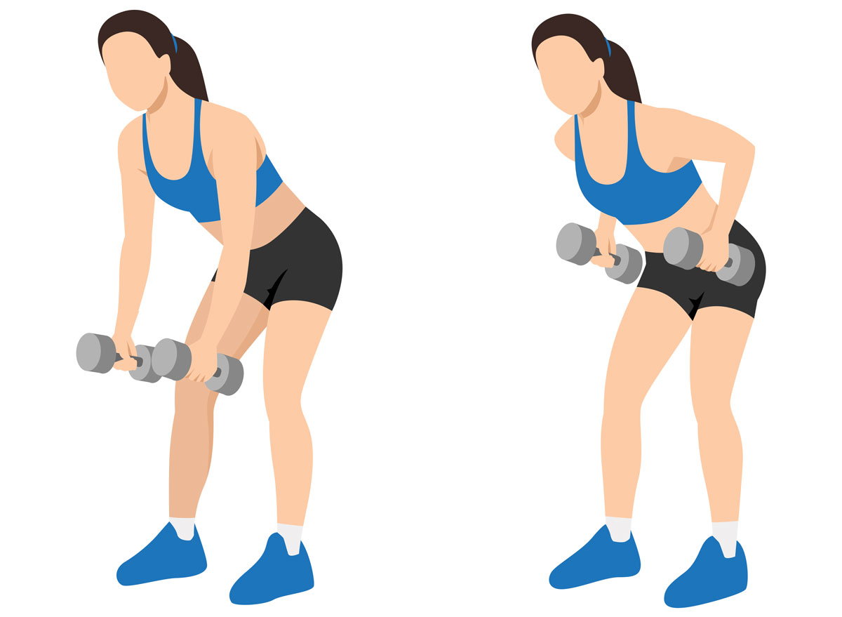 woman doing dumbbell bent over row