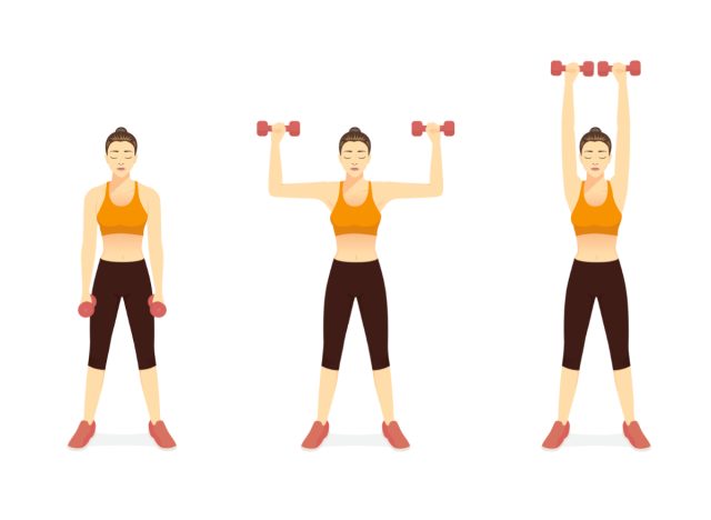 illustration of woman doing dumbbell shoulder press