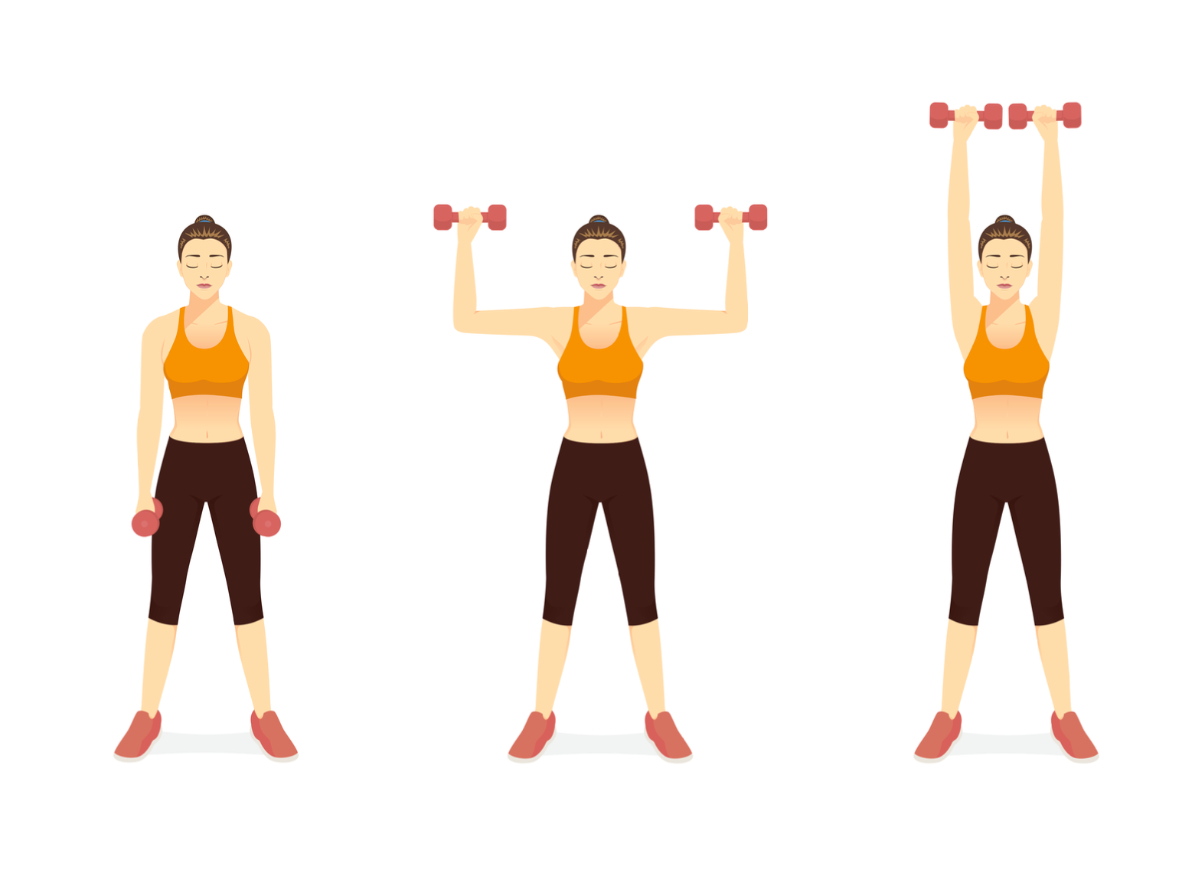 illustration of woman doing dumbbell shoulder press