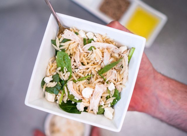 chicken and spinach with orzo and feta