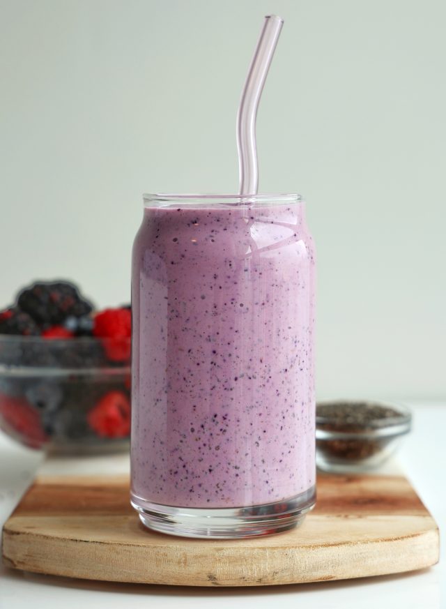 a dietitian's #1 protein-rich smoothie recipe for weight loss 7 high protein triple berry smoothie in a glass close-up