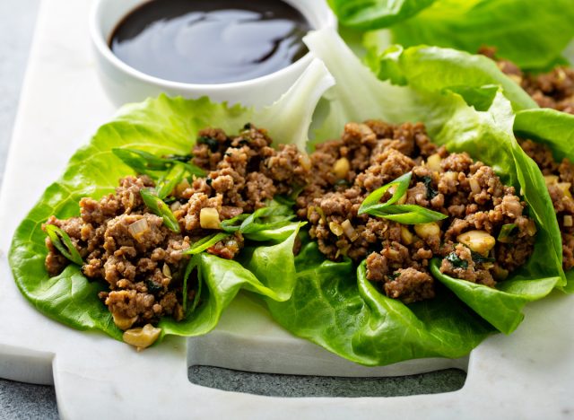 chicken or turkey asian salad wraps with sweet and spicy sauce