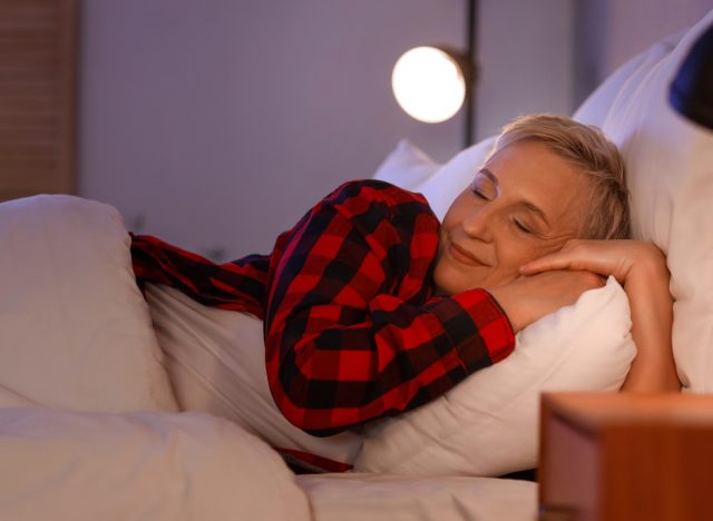 mature woman sleeping in bed, concept of cognitive blending to fall asleep faster