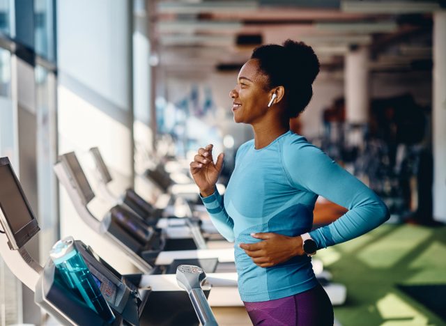 5 effective treadmill interval workouts for shedding pounds 23 fit woman running on treadmill, concept of exercise and nutrition tips for women in their 40s